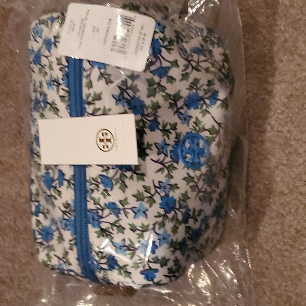 Tory birch large makeup bag new sold out gorgeous blue white leather dust cover - Picture 9 of 12